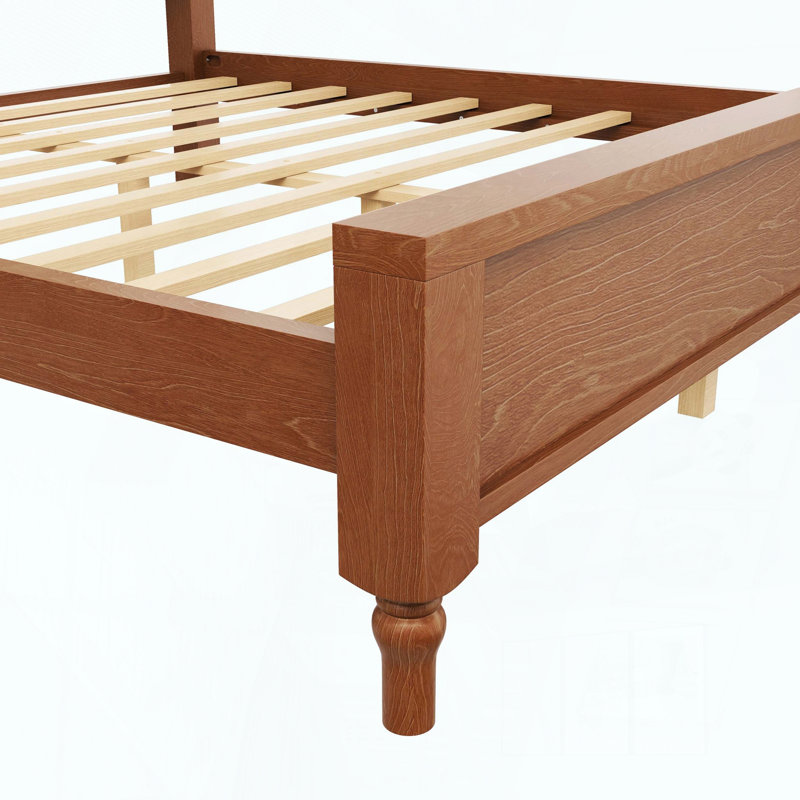 Lit plateforme très grand en bois avec tête de lit tapissier, Très grand lit, Beige/brun