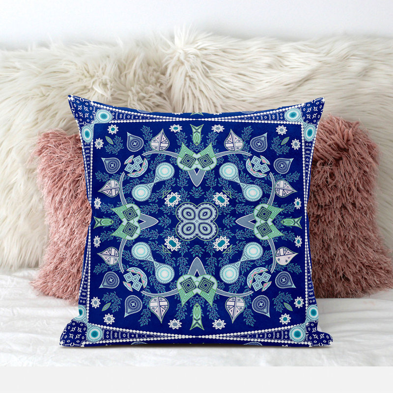 Coussin décoratif, 16 po x 16 po, Cachemire bleu minuit