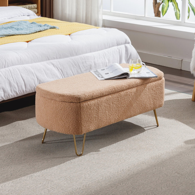Banc de rangement avec repose-pieds pour pieds dorés, Camel, Camel