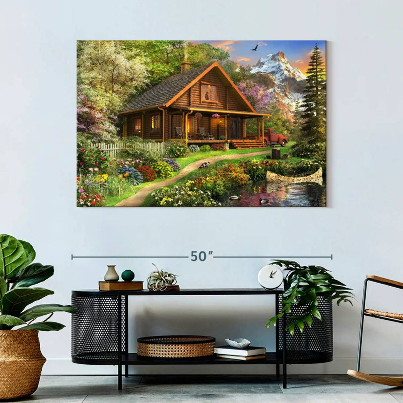 Log Cabin Home, 32" H x 48" W