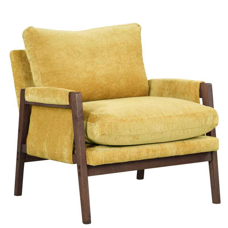 Fauteuil Comfy jaune de style Mid-Century moderne - pour fauteuil de bureau et de bureau en velours, Jaune