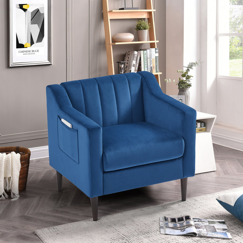 Canapé à accoudoirs encastrés 31,49 po Nilajah, Velours bleu