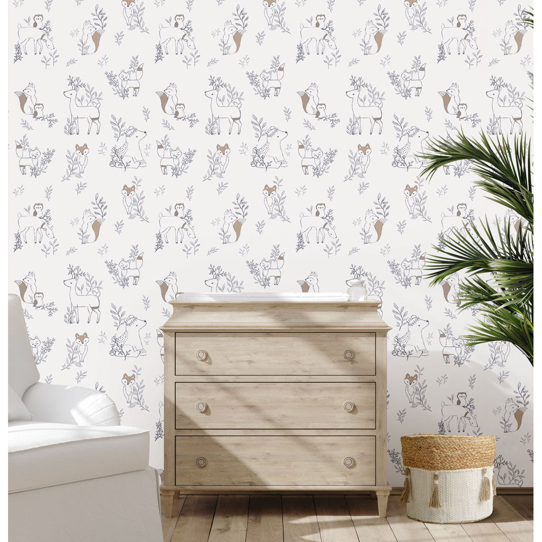 Gardenia Woodland Animal Nursery Wallpaper, Traditional Application Birch Lane™