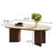Table basse de 51 po de style moderne Mid-Century brun, plateau de table en pierre frittée beige avec pieds doubles en bois massif
