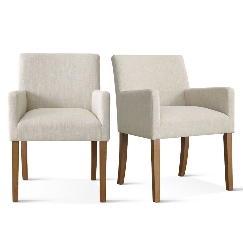 Fauteuil de salle à manger en lin résistant aux taches H 34 po Kirjak , Beige