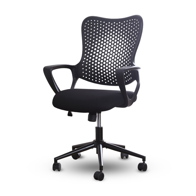 Chaise de travail ergonomique en filet avec hauteur réglable et base pivotante, Noir, Noir
