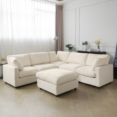 Kessi Upholstered 5-piece Slipcovered Sectional Sofa With Ottoman