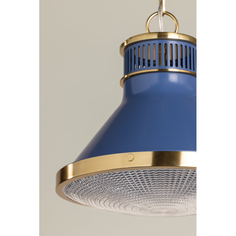 Highclere Pendant in Aged Brass by Mark D. Sikes, 12" H x 12.75" W x 12.75" D, Aged Brass/Soft French Blue