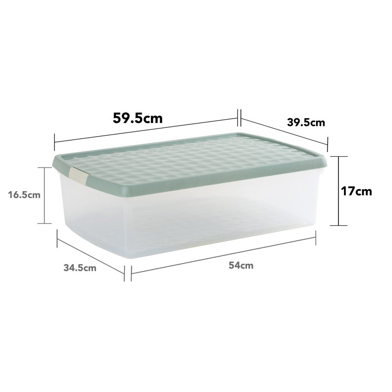 Wham Clip Rectangular Plastic Storage Boxes with Secure Clip Lock Lids Clear/Green Milieu/Stone, 30 Liters, Green