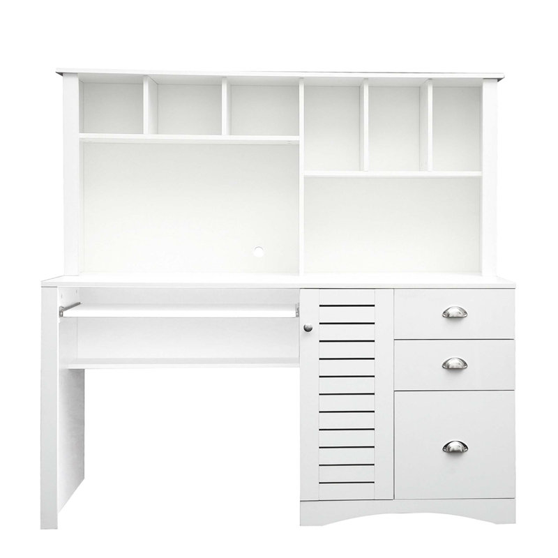 Home Office Computer Desk With Hutch, White