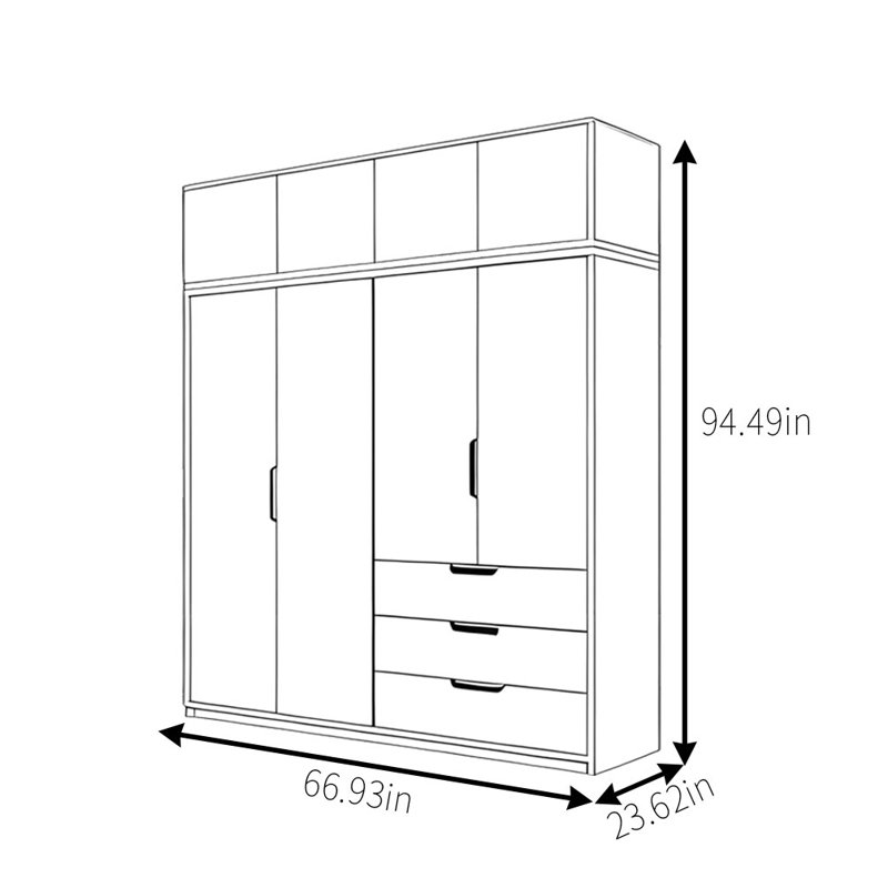 Modern Simple Classic Wardrobe, 94.49" H x 66.93" W x 23.62" D