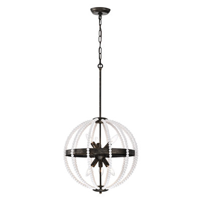 Luminaire suspendu unique à 6 lumières DEL avec détails perlés Cary