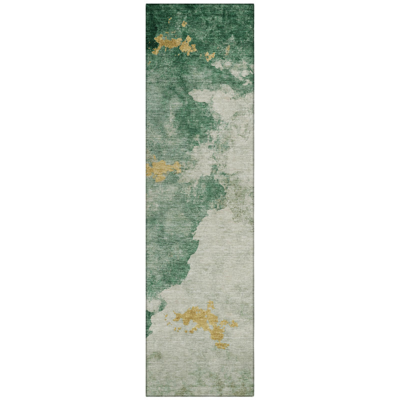 Machine Washable Indoor/Outdoor Xhevrie Emerald Rug, Runner 2'3" x 7'6"