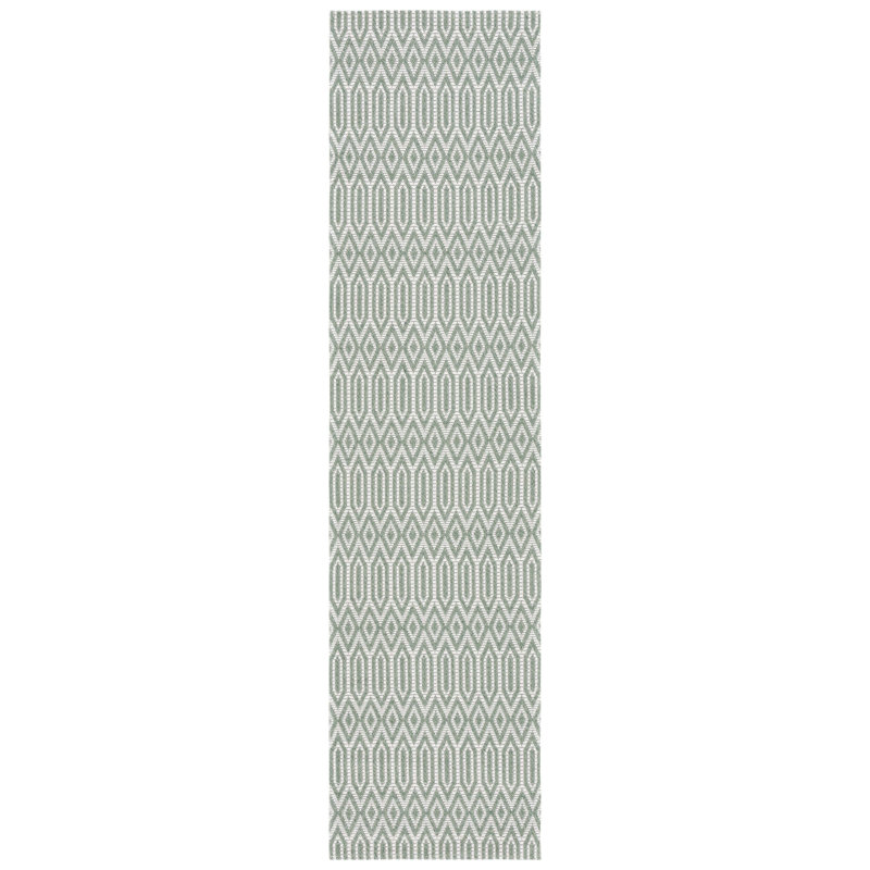 Tapis géométrique en coton vert / ivoire Martha Stewart 405, Tapis de couloir 2 pi x 8 pi