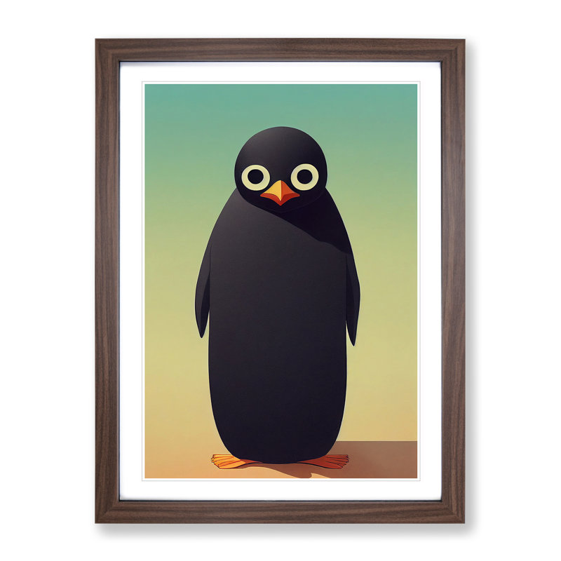 Cute Penguin 1 Piece Single Picture Frame Wall Art, 34cm H x 25cm W x 2cm D, Walnut