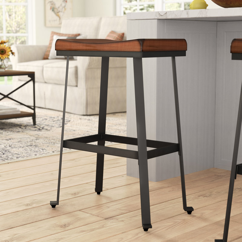 Tabouret de bar moderne noir de 30 po avec structure en fer thermolaqué durable, Tabouret de bar (assise de 30 po de hauteur)