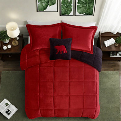 Cozy Hypoallergenic Sherpa Bedding Set With Plush Comforter, Modern Style For Bedroom