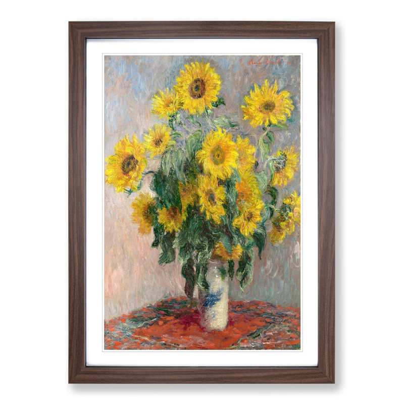 Bouquet of Sunflowers by Claude Monet - Picture Frame Painting, 48cm H x 36cm W x 2cm D, Walnut