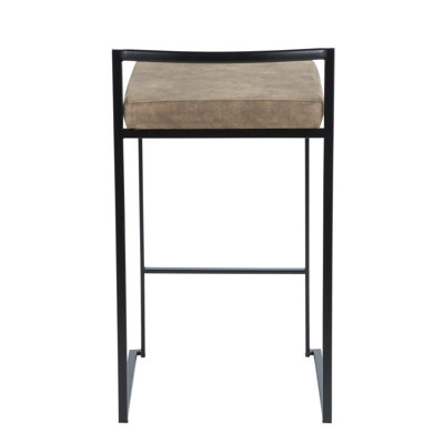 Fuji 26" Contemporary Stackable Counter Stool In Black Metal With Brown Cowboy Fabric Cushion By Lumisource - Set Of 3