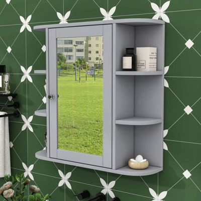 Armoire à pharmacie murale avec miroir, tablettes intérieures réglables et tablettes latérales ouvertes