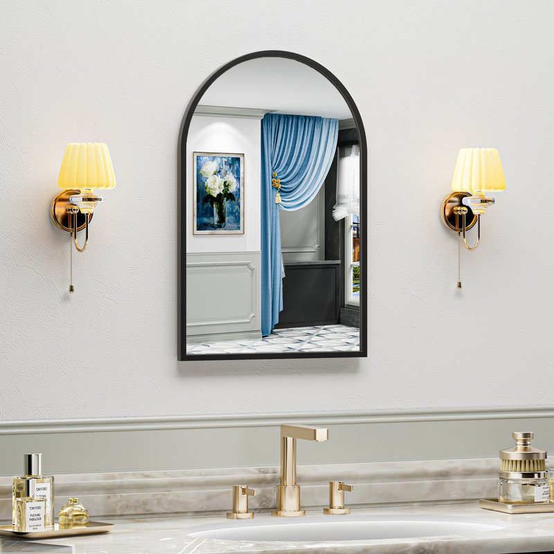 Miroir de salle de bain mat noir avec cadre en alliage d'aluminium, miroir de salle de bain mural, 24 po x 16 po