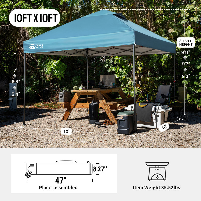 10 Ft. W x 10 Ft. D Outdoor Pop Up Canopy Tent with One Push Setup Cyan Blue, Cyan Blue