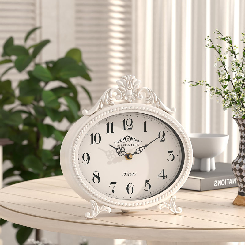 Analogue Quartz Movement / Crystal Tabletop Clock, Antique White