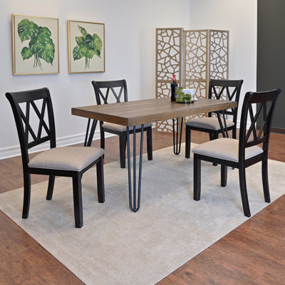 Ensemble de salle à manger 5 pièces: table en épingle à cheveux et 4 chaises à dossier croisé, noir riche