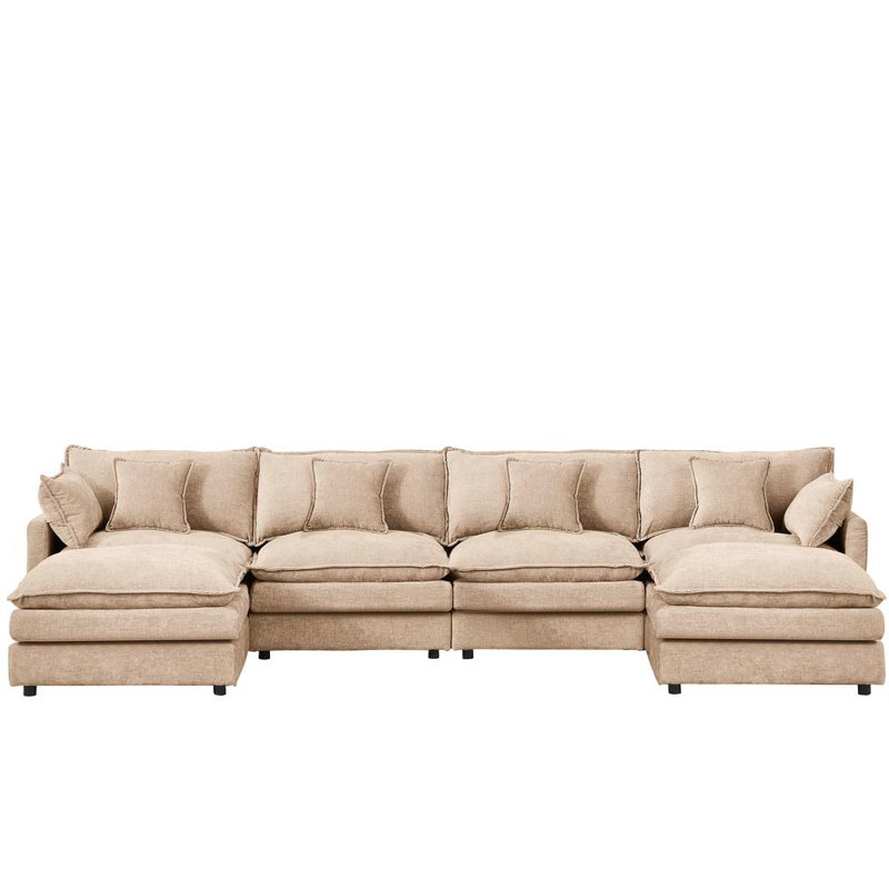 130.7" U-Shaped Modular Sectional Sofa with 2 Movable Ottomans, 4-Seater Chenille Cloud Couch Set for Living Room, DIY Combination with High-Resiliency Memory Foam & Spring System
