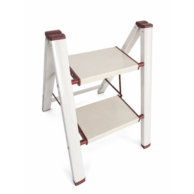 2-Step Folding Step Stool with Anti-Slip Wide Pedals,Lightweight Step Ladder for Kitchen and Home,Cream