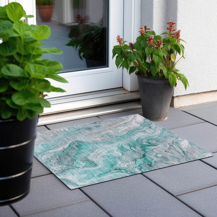 Machine Washable Indoor/Outdoor Cinead ACN1681 Teal Rug