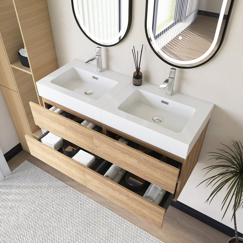 Meuble-lavabo mural 48 po avec lavabo à surface solide intégré, 48"
