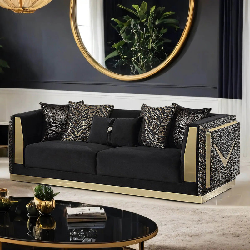 Canapé Glam 92,4 po, velours noir / or