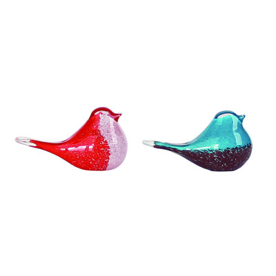 Glass Mini Red/Blue Bird Figurine Set of 2 Spring Home Decorations