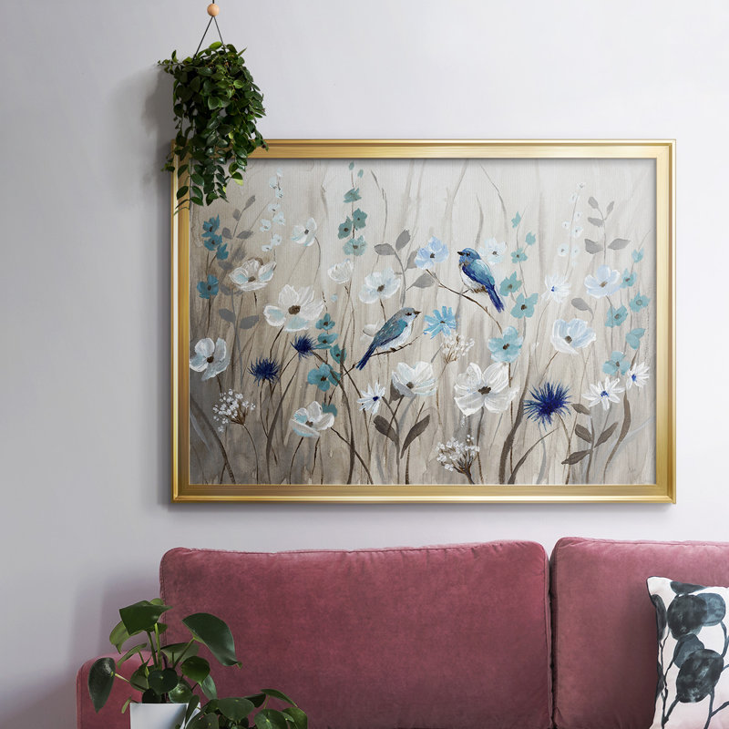 «Bluebirds in Spring», toile tendue avec châssis, Or, H 26 po x l 38 po x P 1,5 po