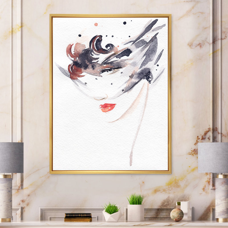 «Venice Mask Fashion Woman», œuvre d'art sur toile glamour, H 40 po x l 30 po, Toile encadrée flottante dorée