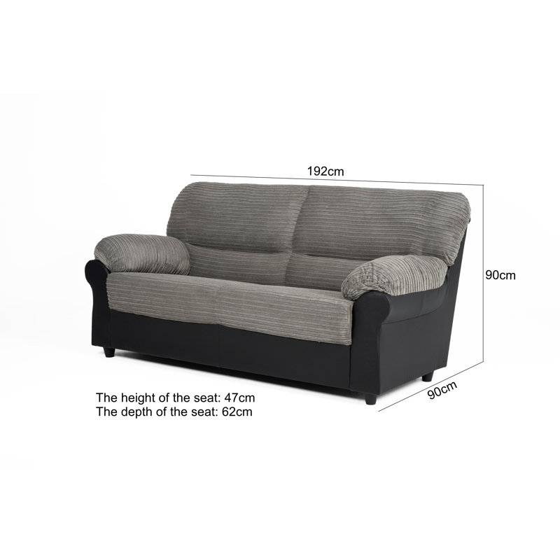Candy 3 Seater Sofa, Black Faux Leather, Grey