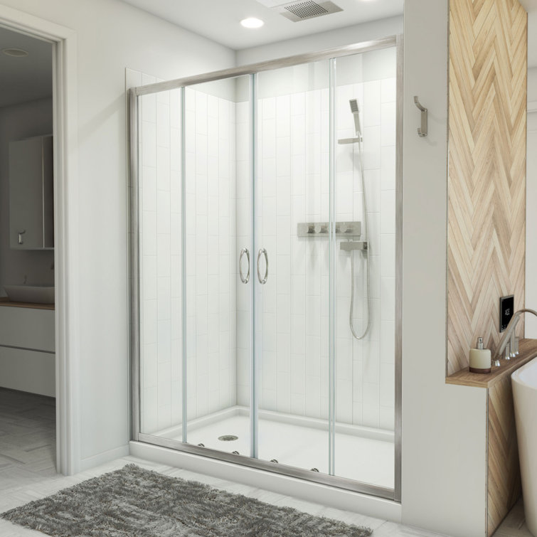 60" W x 36" D x 78" H Semi Frameless Rectangle Shower Kit with Fixed Panel and Base Included