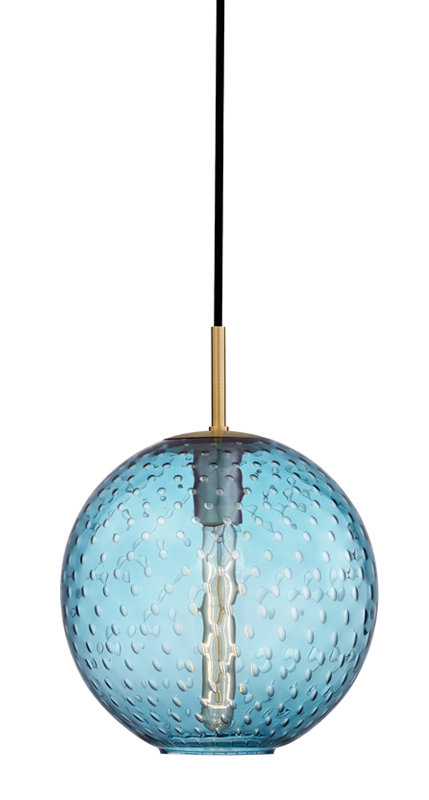 Rousseau 1 Light Pendant, Aged Brass, Blue, 19" H X 16" W X 16" D