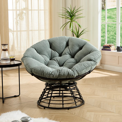 Chaise pivotante 360 avec conception ergonomique, coussin moelleux, structure brune, idéale pour la détente des adultes dans la salle de lecture