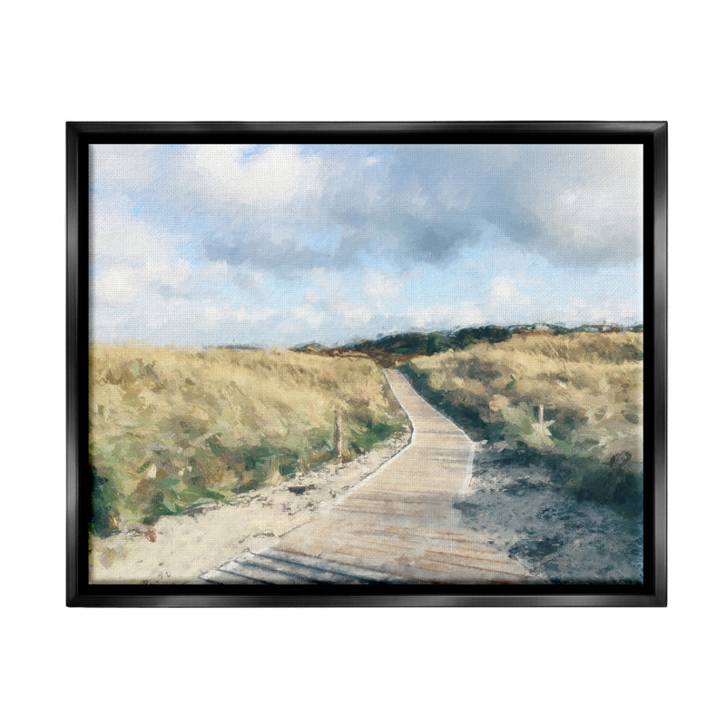 «Coastal Boardwalk Path Landscape Floater Canvas» par Kim Curationa, Cadre flottant noir de jais