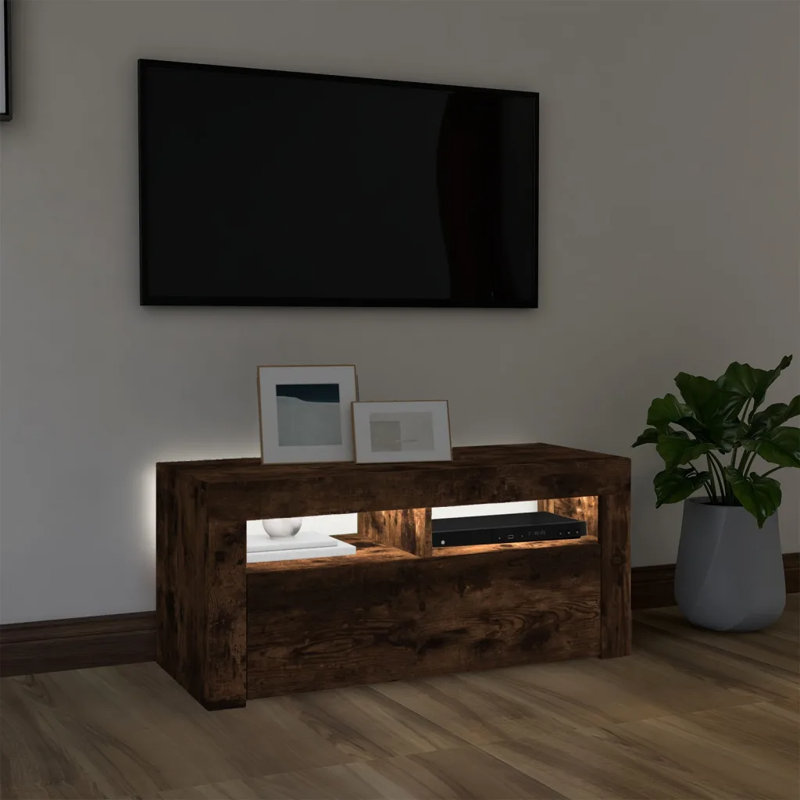 vidaXL TV Stand with LED Lights Entertainment Center Storage Media Console, Oak
