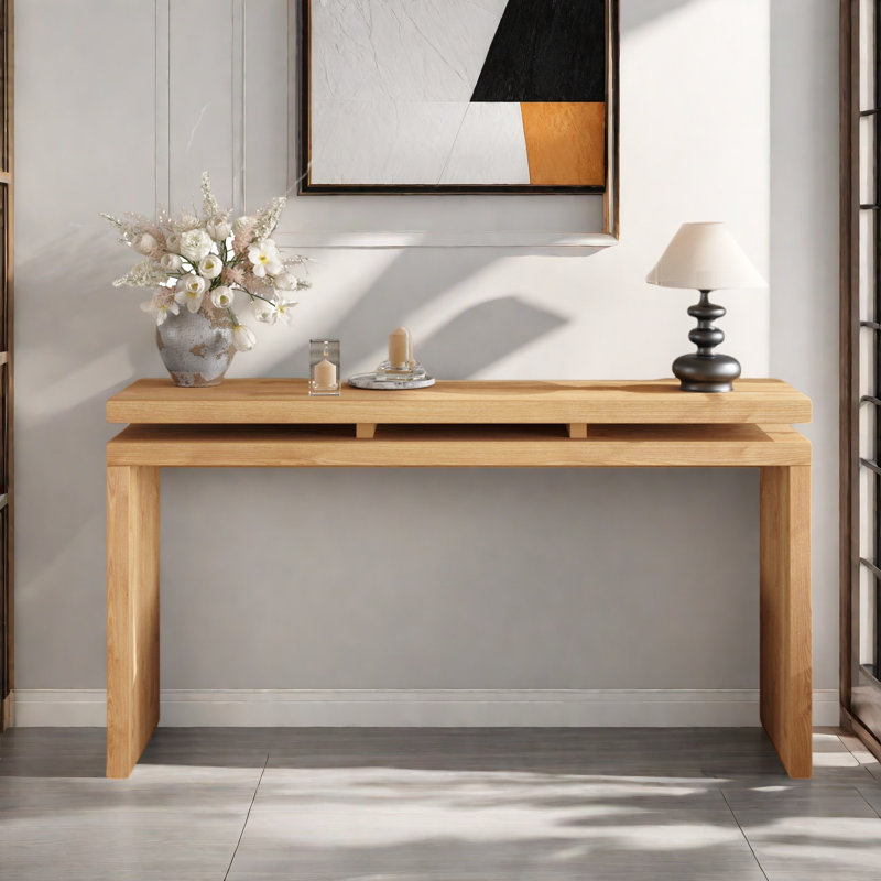 Console Table With Double Board Suspension Design, Antique Brown