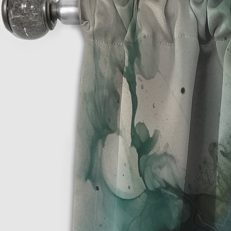 Green Black Inner Worlds Of Marble II - Abstract Geometric Blackout Curtain - 1 Panels, 52" W x 95" L