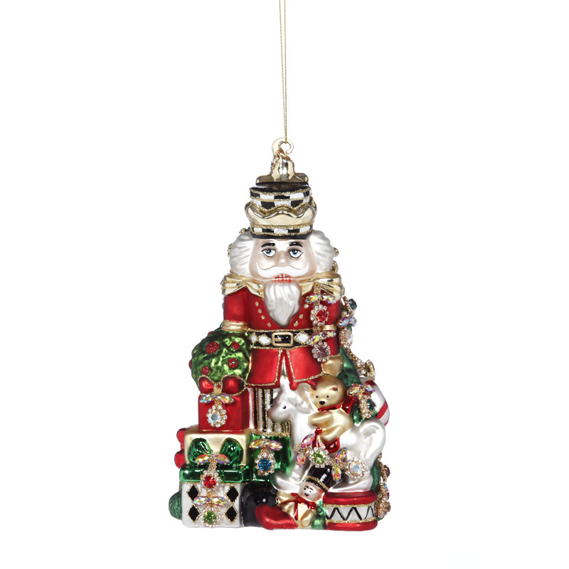Jeweled  Nutcracker Ornament, Red And Green - 8 Inches