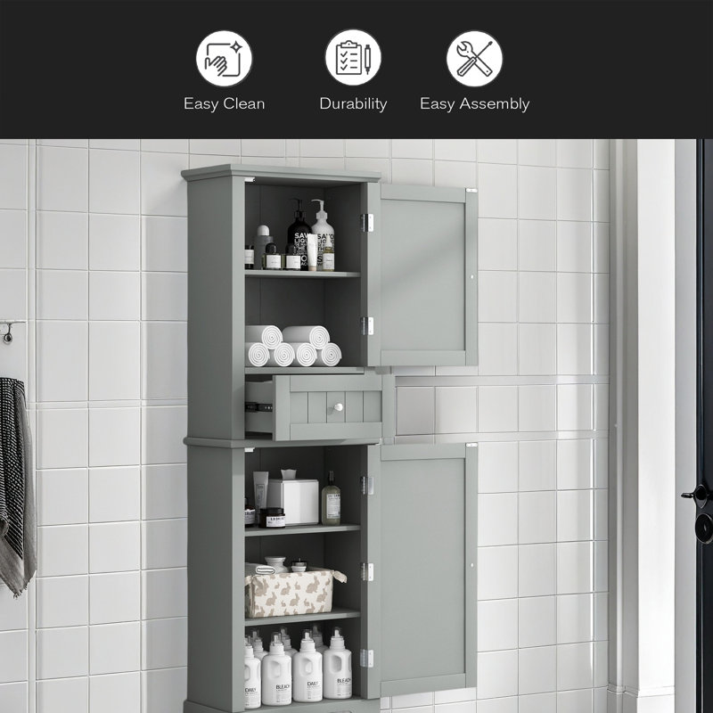 Grande armoire de rangement pour salle de bain, armoire de rangement autoportante avec tiroir et tablette réglable, panneau de fibres à densité moyenne avec finition peinte