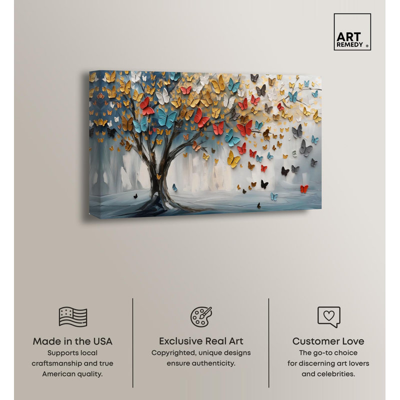Tree of Fluttering Colors Gallery Wrapped Canvas Art, 15" x 10"