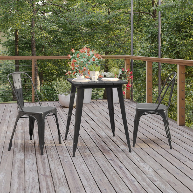 Harewood Square Commercial Indoor/Outdoor Poly Resin Restaurant Table with Steel Frame, Black, 23.5" W x 23.5" L