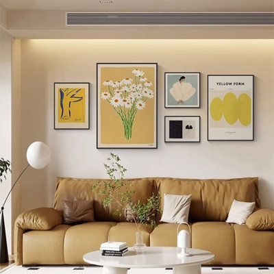 L'ensemble de décoration murale rectangulaire en toile de style zen et l'ensemble de décoration murale une pièce carrée conviennent à une utilisation dans le salon.