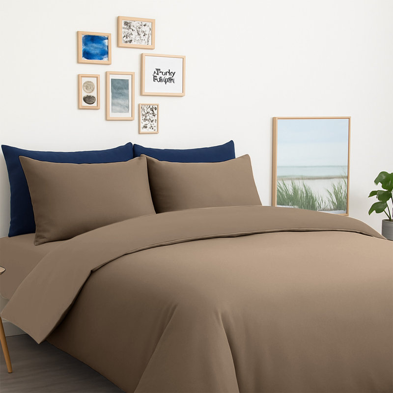 Microfiber No Pattern Duvet Cover Set with Pillowcases, Beige, Double Duvet Cover + 2 Standard Pillowcases